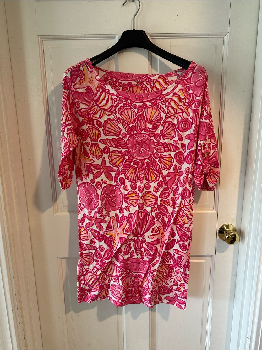 Lilly Pulitzer Pink and Yellow Shell-Print Long Sleeve Dress